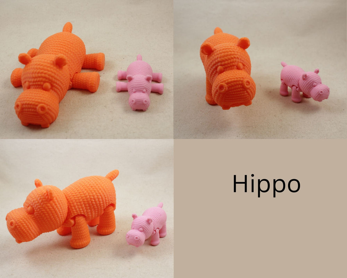 Hippopotamus 3D Printed Crochet Textured Toy
